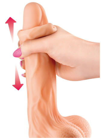 Gode réaliste veiné ventouse va-et-vient prépuce testicules billes mouvantes 18.5cm - CC514105